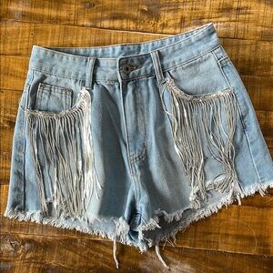 Sequin Fringe Denim Shorts